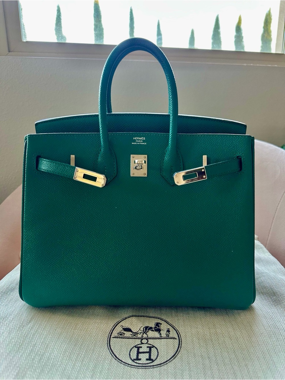 Hermès - Epsom Birkin 25 in Malachite with Palladium Hardware